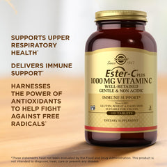 Solgar Ester-C Plus vegan capsules packaging highlights plant-based vitamin C.