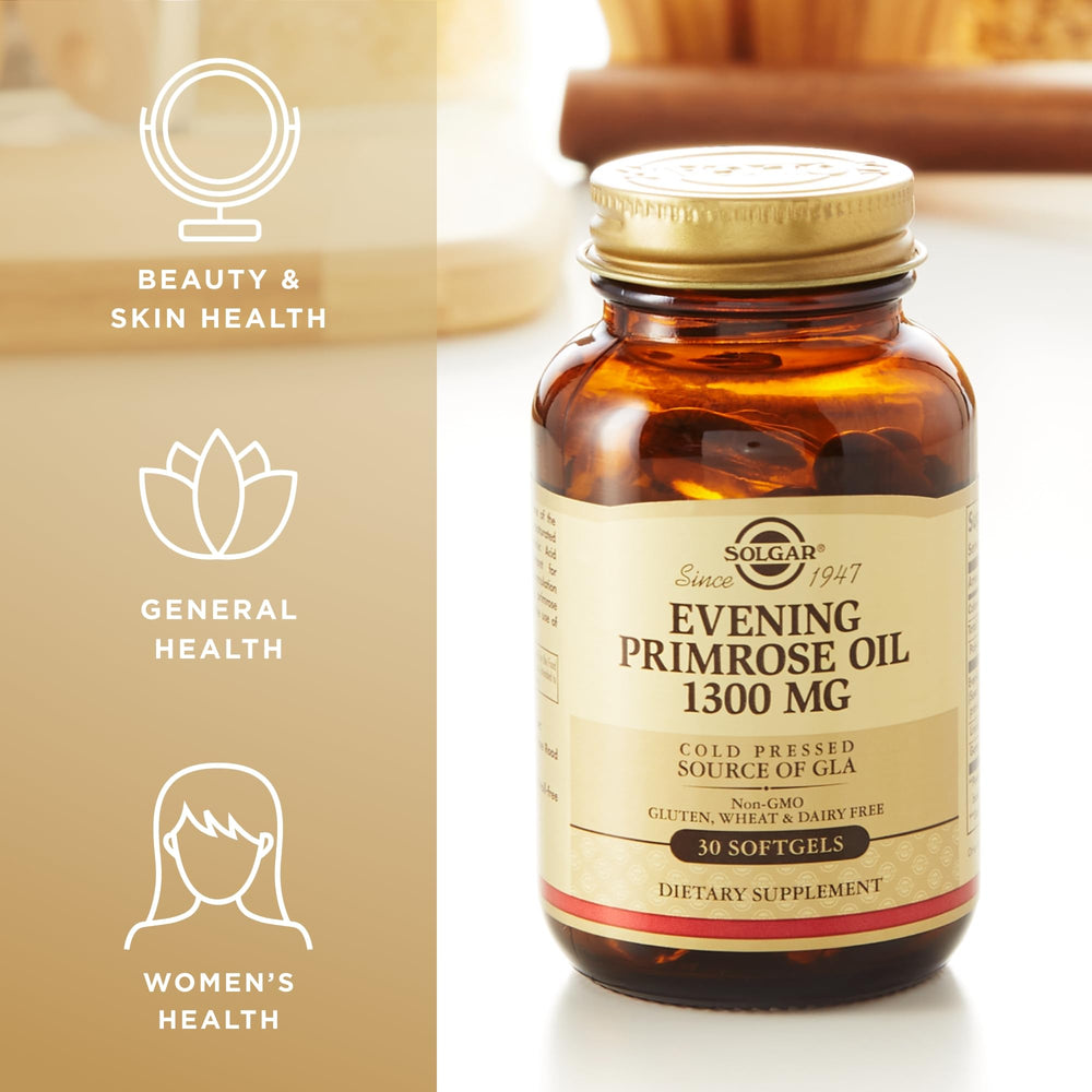 Solgar Evening Primrose Oil capsule pouring image for easy daily use.