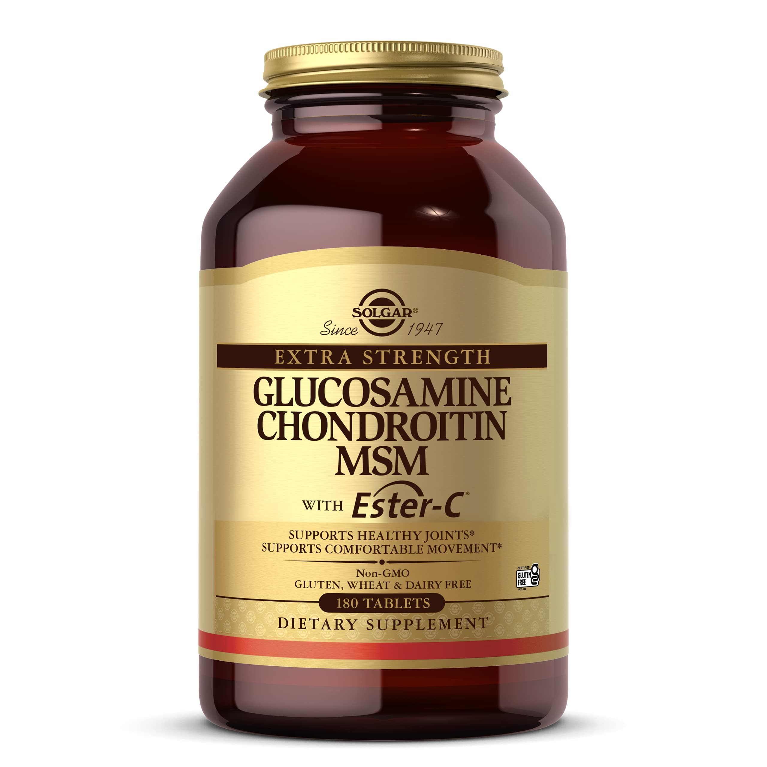 Solgar extra-strength glucosamine chondroitin msm ester-c bottle for joint support and mobility