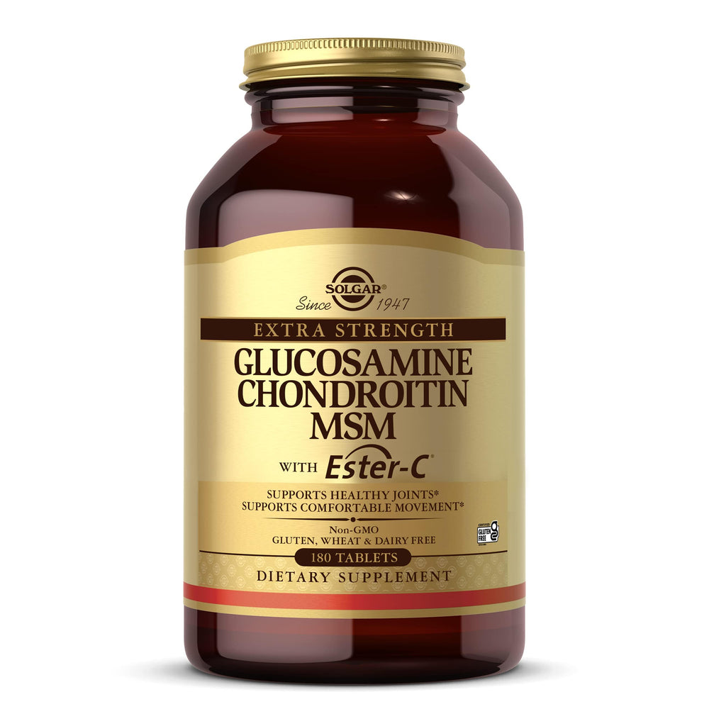 Solgar extra-strength glucosamine chondroitin msm ester-c bottle for joint support and mobility