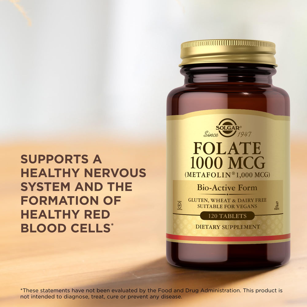 Solgar Folate gluten-free label on bottle