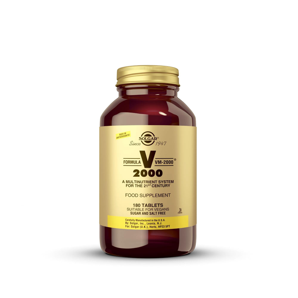 Solgar Formula VM-2000 bottle front shows premium multinutrient formula for daily wellness