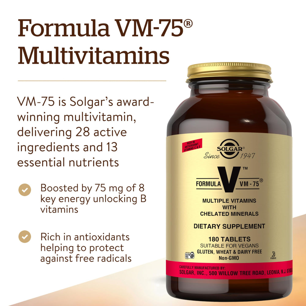 Solgar VM-75 label details highlight chelated minerals and vitamins