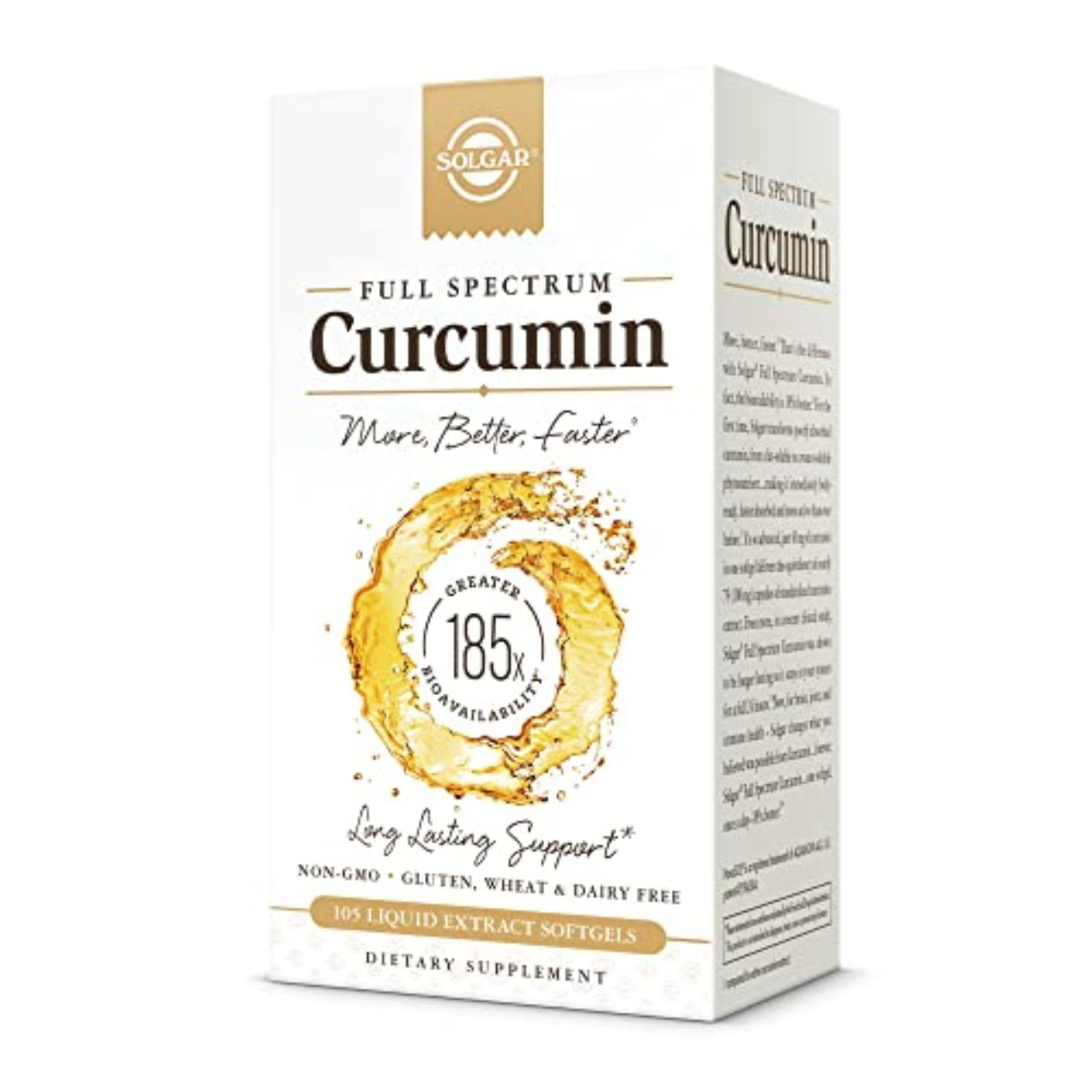 Solgar Full Spectrum Curcumin bottle with cap—easy daily LiCap dosing for convenience.
