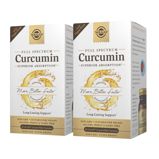 Solgar Full Spectrum Curcumin bottle front view with LiCaps for daily wellness.
