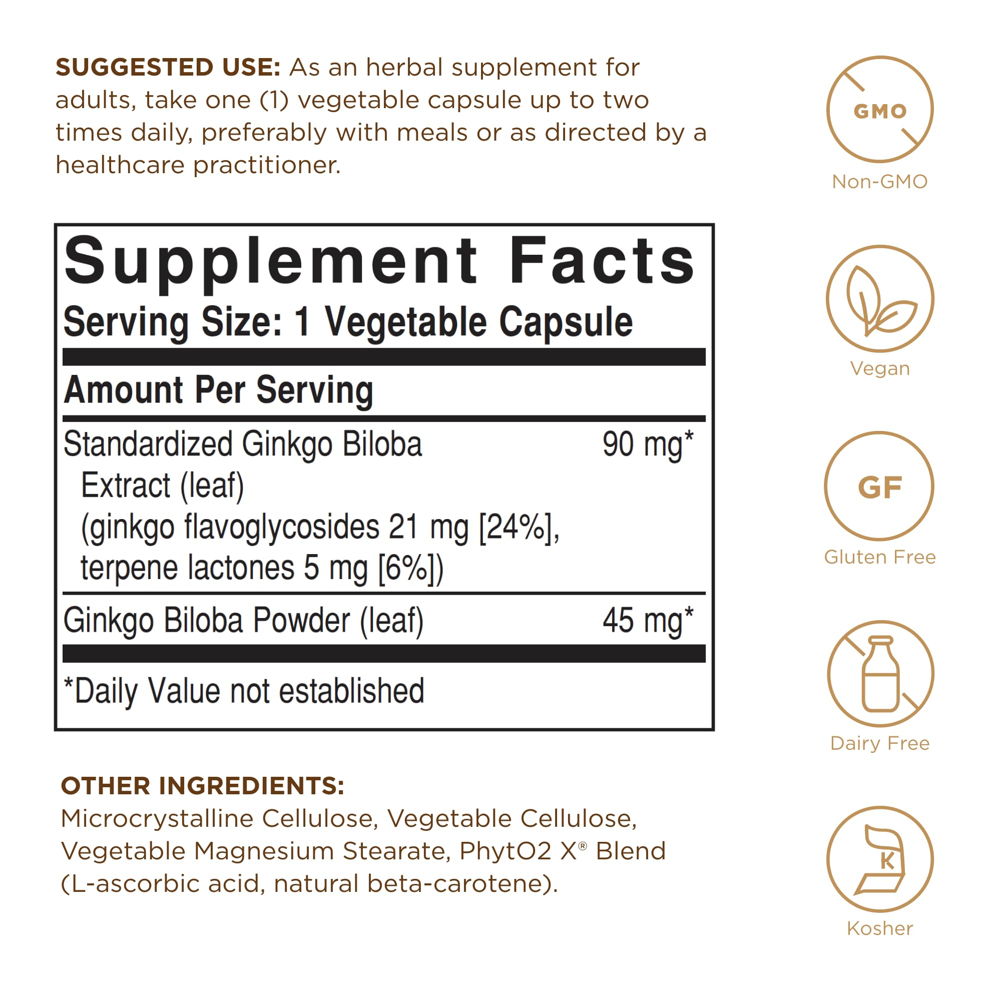 Solgar Ginkgo Biloba capsules shown in a row for convenient vegan supplementation