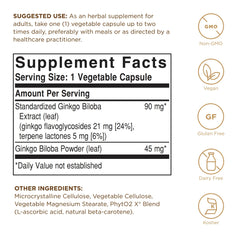 Solgar Ginkgo Biloba capsules shown in a row for convenient vegan supplementation