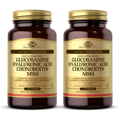 Solgar Glucosamine Hyaluronic Acid Condroitin MSM bottle suggests daily joint support.