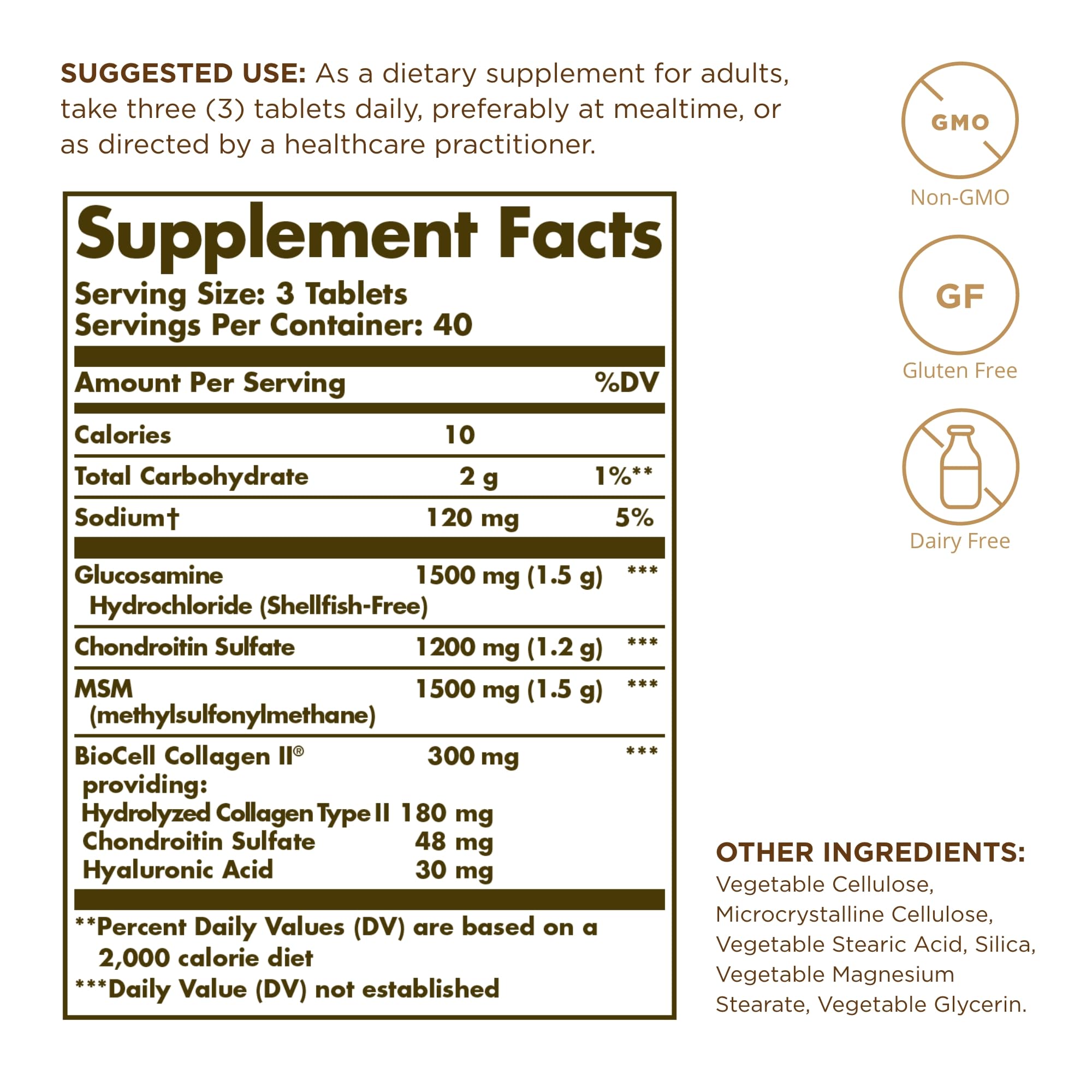 Solgar bottle label shows shellfish-free formula and clean ingredients.