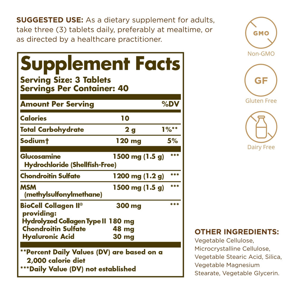 Solgar bottle label shows shellfish-free formula and clean ingredients.