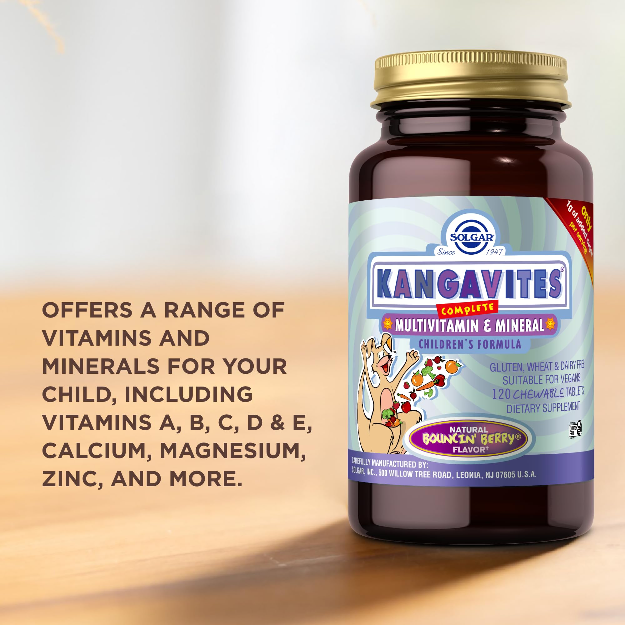 Solgar Kangavites vegan gluten-free multivitamin packaging for children.