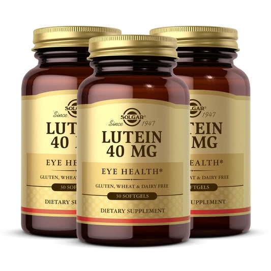 Solgar Lutein 40 mg softgels bottle on shelf for eye health