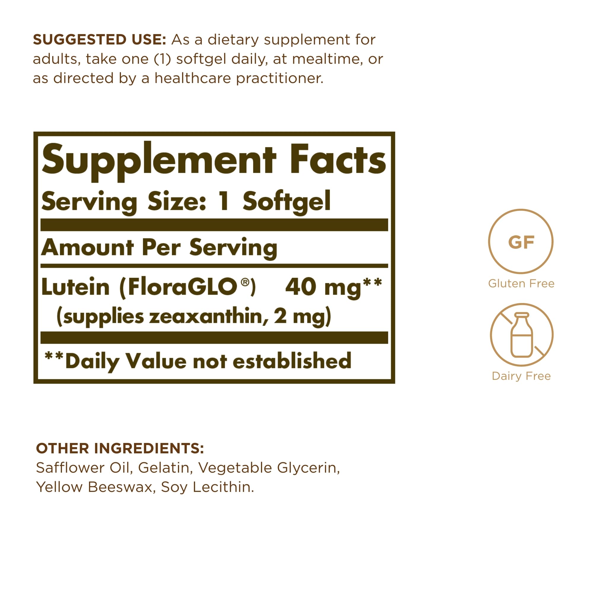 Solgar Lutein 40 mg softgels pour showing capsule flow
