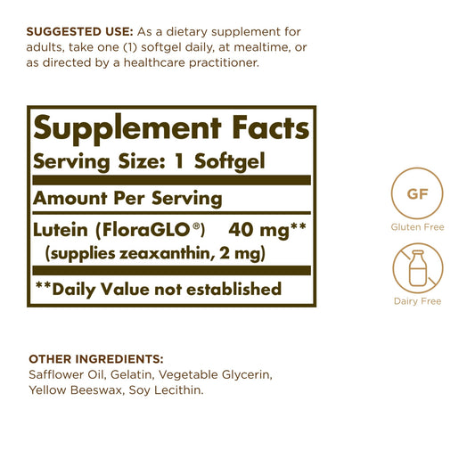 Solgar Lutein 40 mg softgels pour showing capsule flow