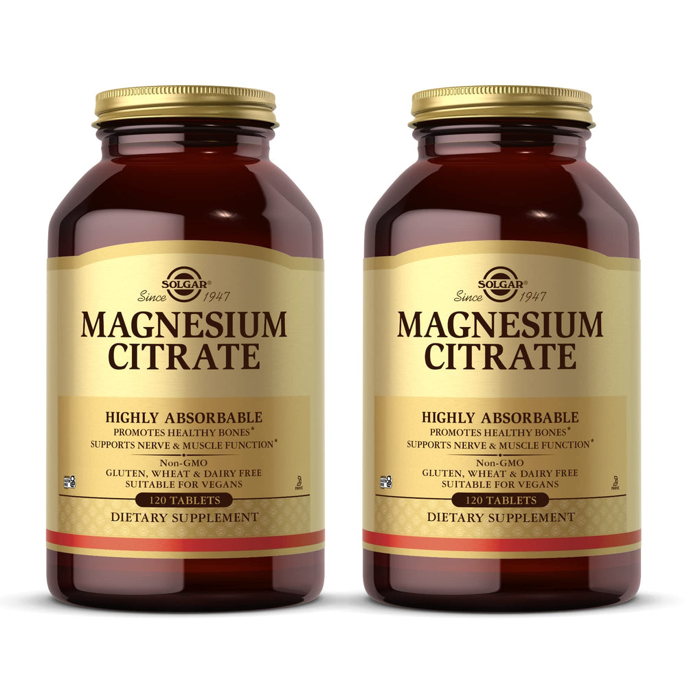 Solgar Magnesium Citrate bottle front view highlighting highly absorbable formula