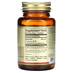 Solgar Megasorb CoQ-10 label and nutrition panel for informed heart and brain choices