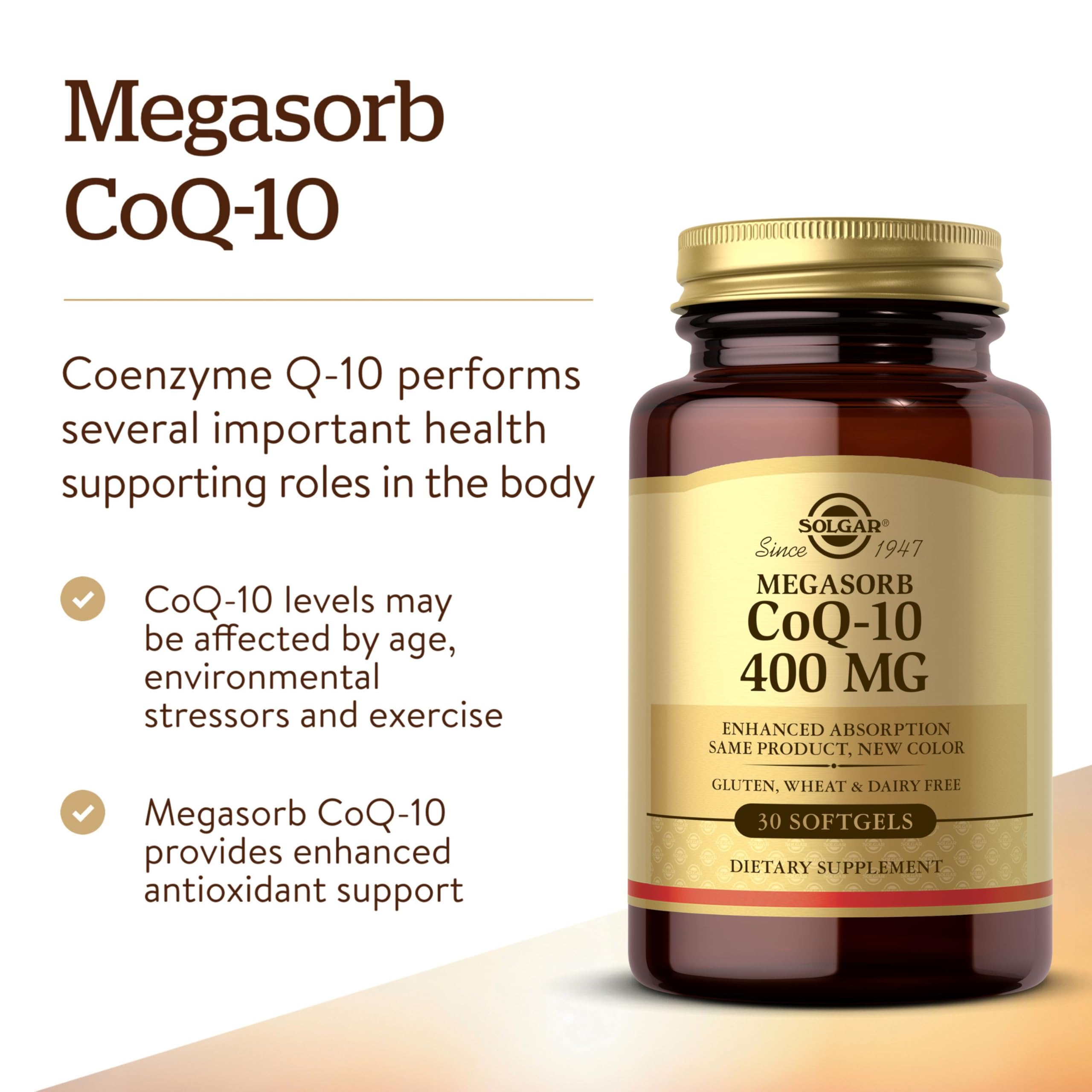 Solgar Megasorb CoQ-10 label shows 400 mg dose for daily use.