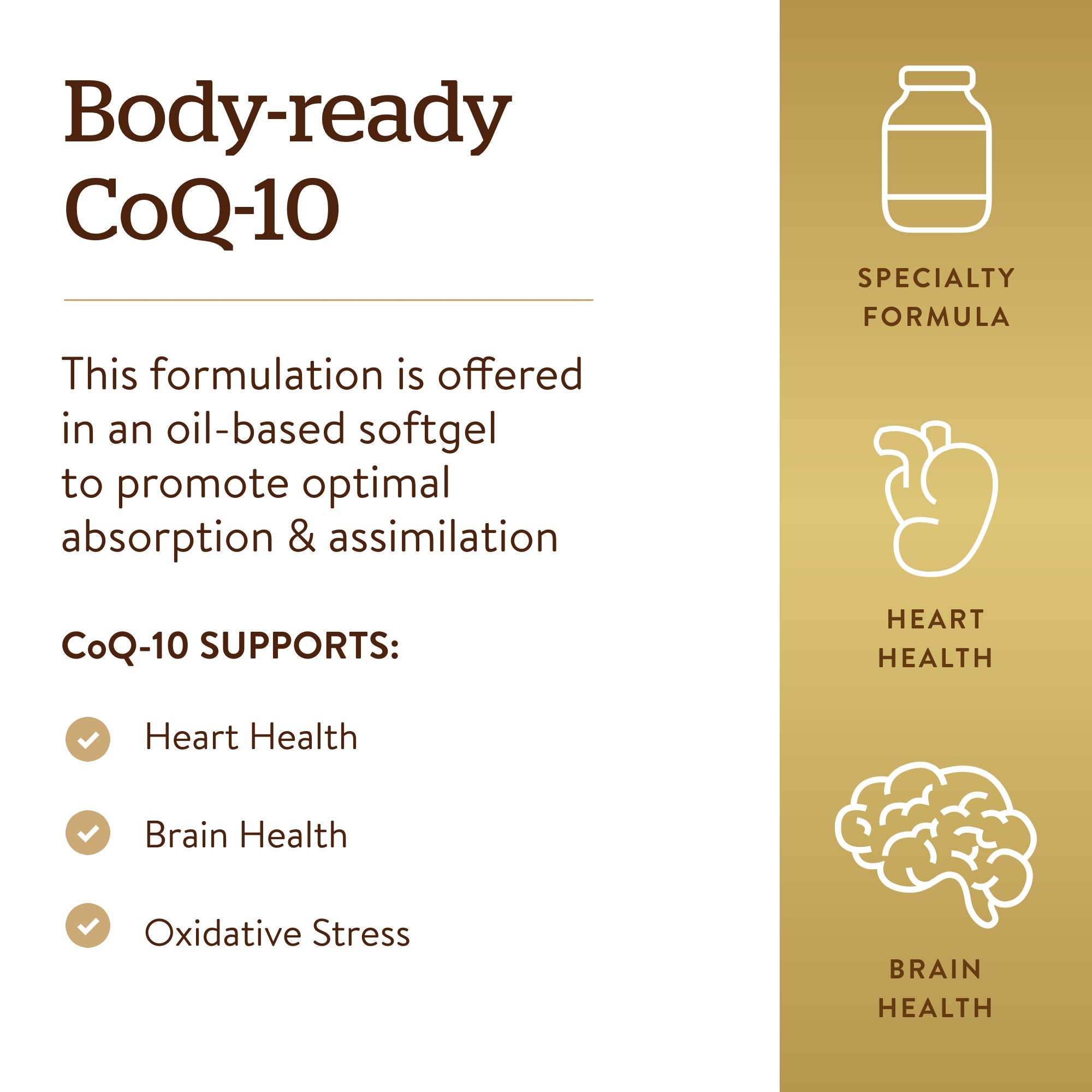 Oil-based Solgar Megasorb CoQ-10 softgels ready for daily intake.
