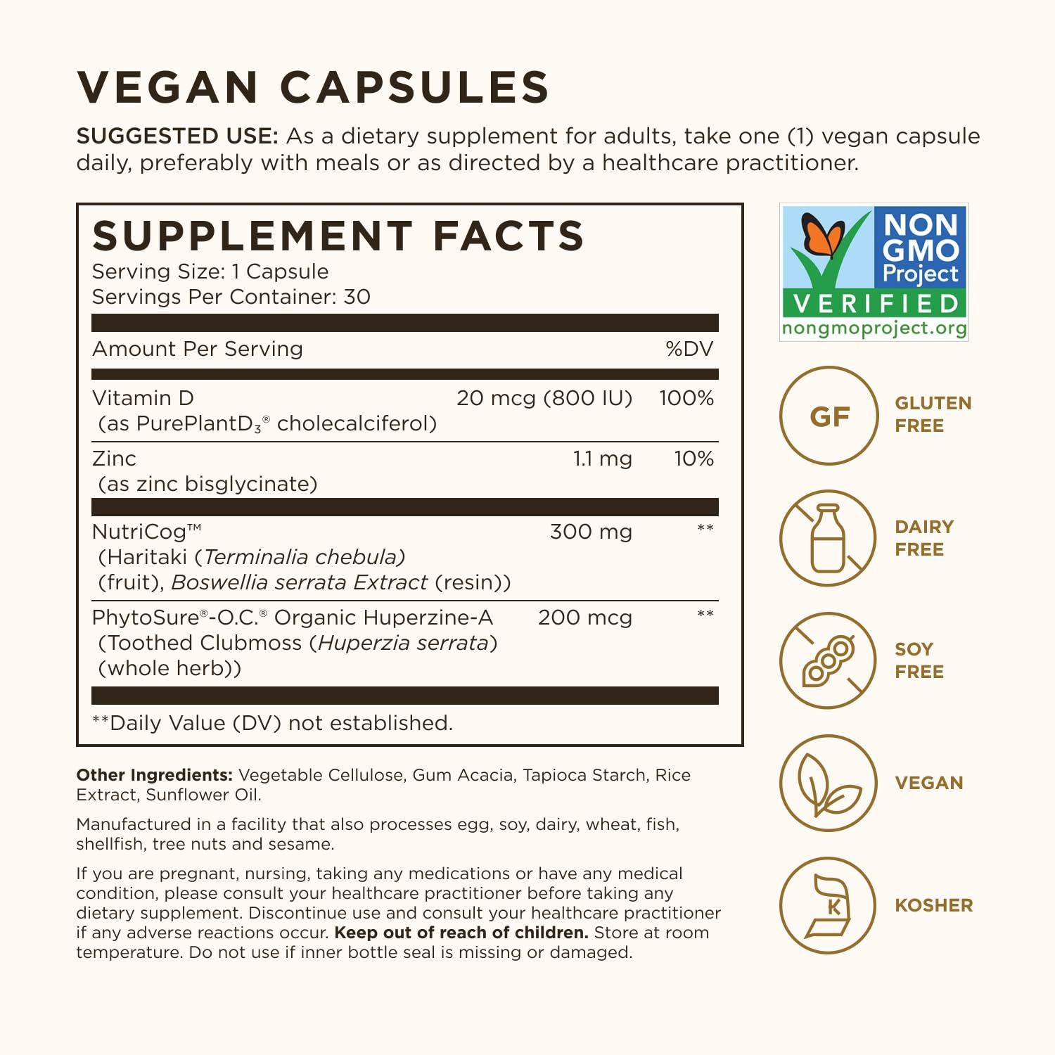 Solgar Memory Support bottle label close-up highlighting key ingredients.