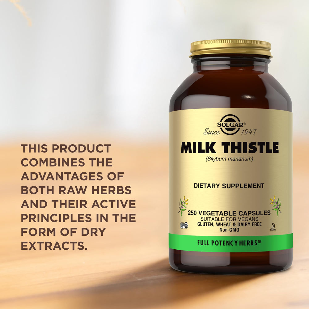 Solgar Milk Thistle on a shelf with vegan capsules for wellness.