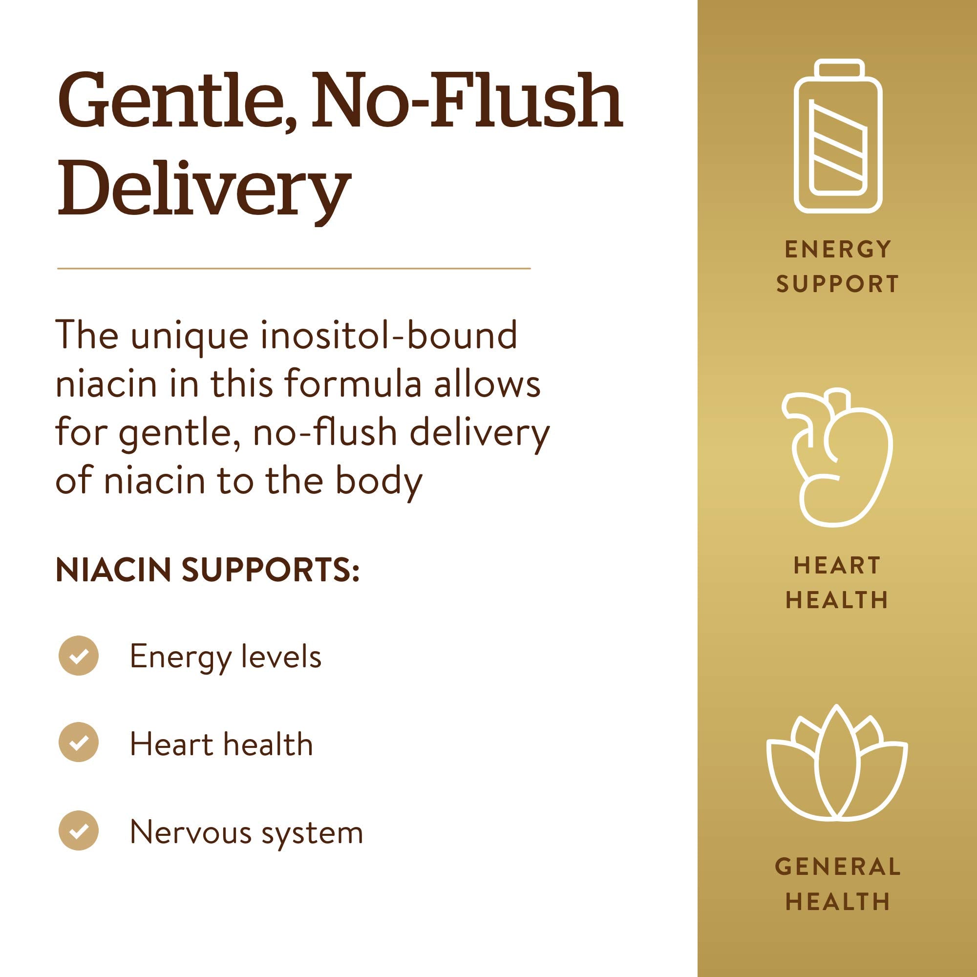 Solgar No-Flush Niacin packaging with vegan and gluten-free indicators.