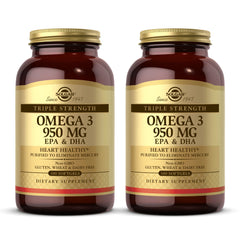 Solgar Omega-3 950mg softgels bottle with label hints at joint and skin support.