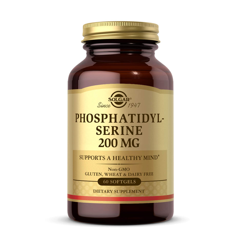 Solgar Phosphatidylserine bottle close-up for daily brain support.