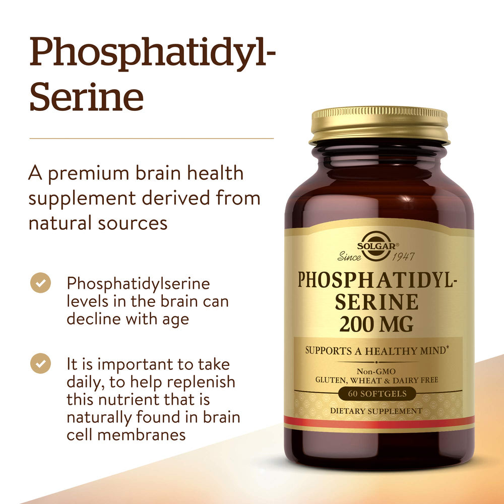 Solgar Phosphatidylserine softgels ready for daily cognitive focus.