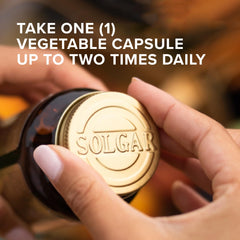 Solgar bottle on shelf conveys trusted vegan, kosher supplement quality.