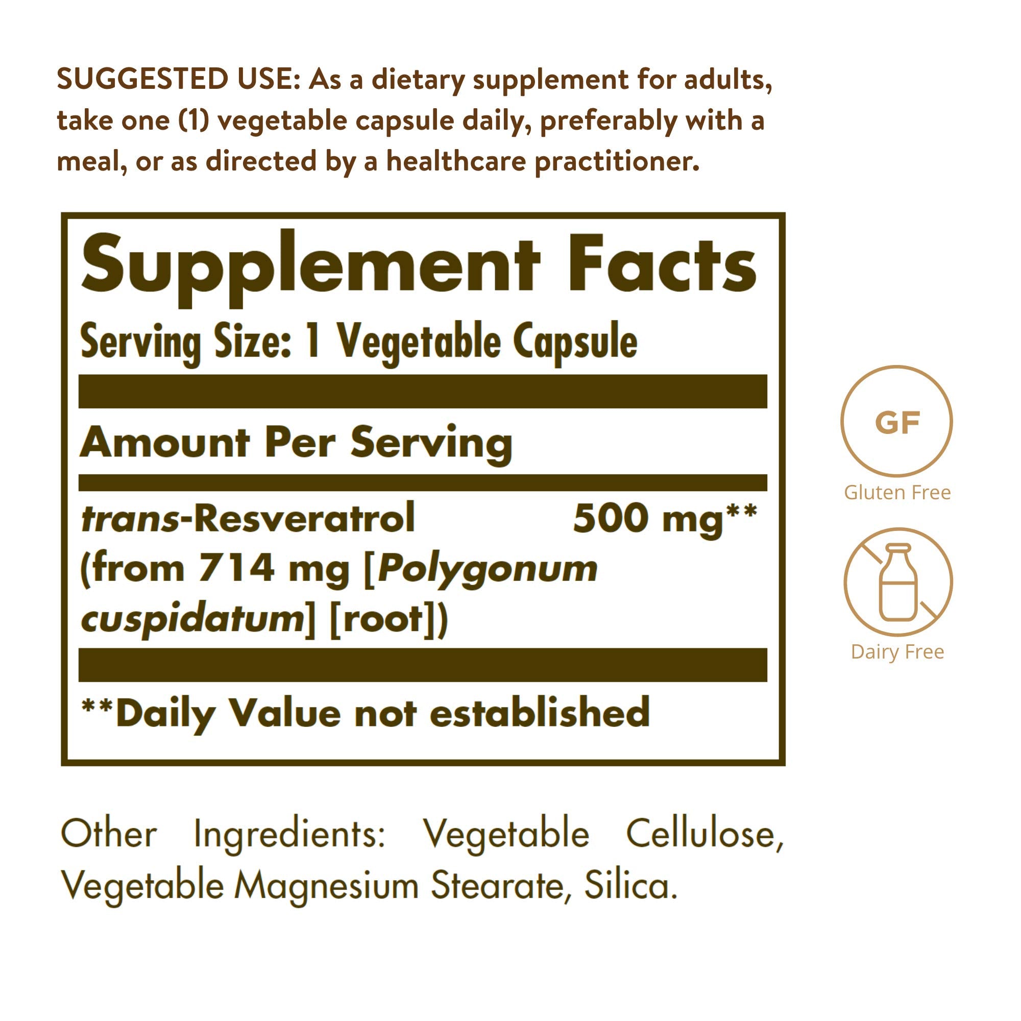 Solgar Resveratrol 500 mg capsules close-up showing vegetarian capsule form for daily wellness.