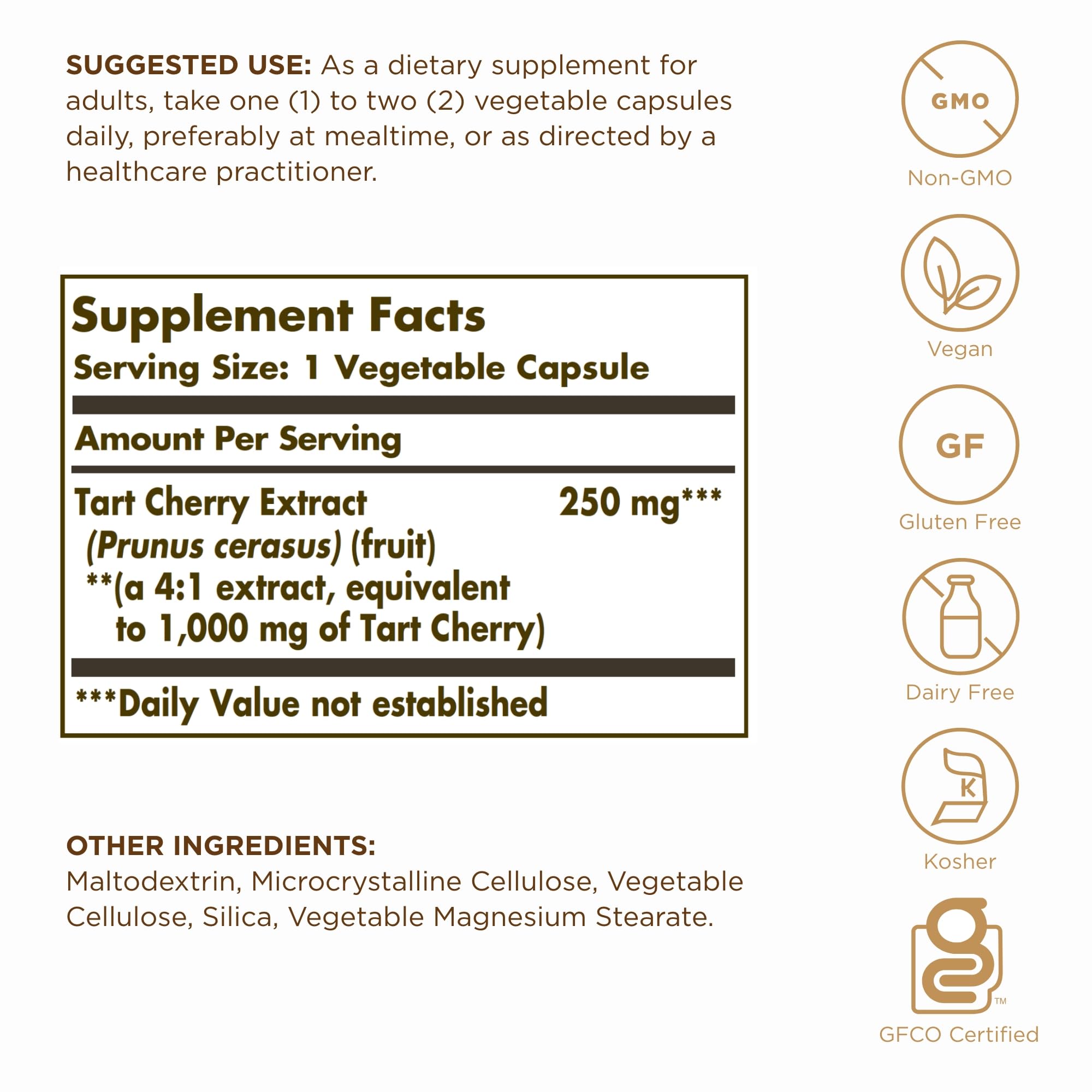Solgar Tart Cherry capsules inside bottle for daily antioxidant intake