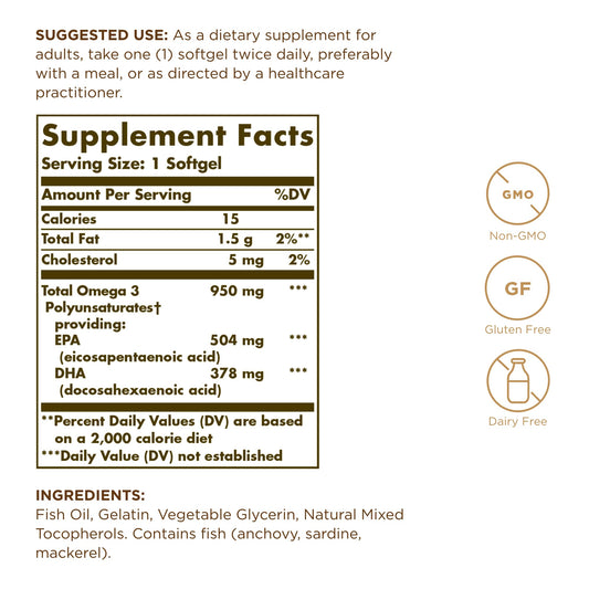 Solgar Omega-3 softgels close-up highlighting pure EPA and DHA benefits.