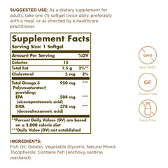Solgar Omega-3 softgels close-up highlighting pure EPA and DHA benefits.