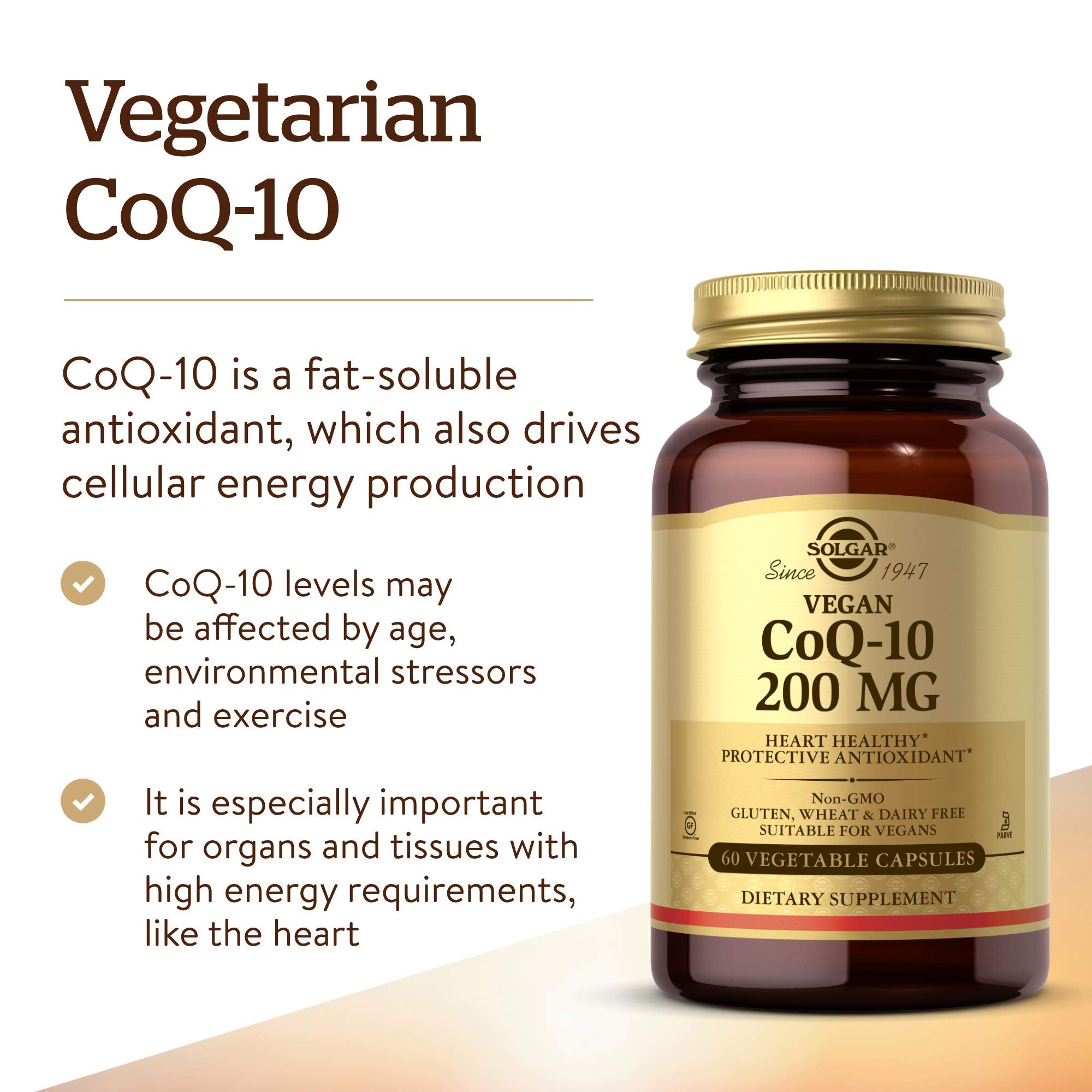 Solgar packaging shows vegan, gluten-free, kosher labeling.