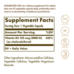 Solgar Vitamin D3 capsules close-up highlighting easy-to-swallow softgels.