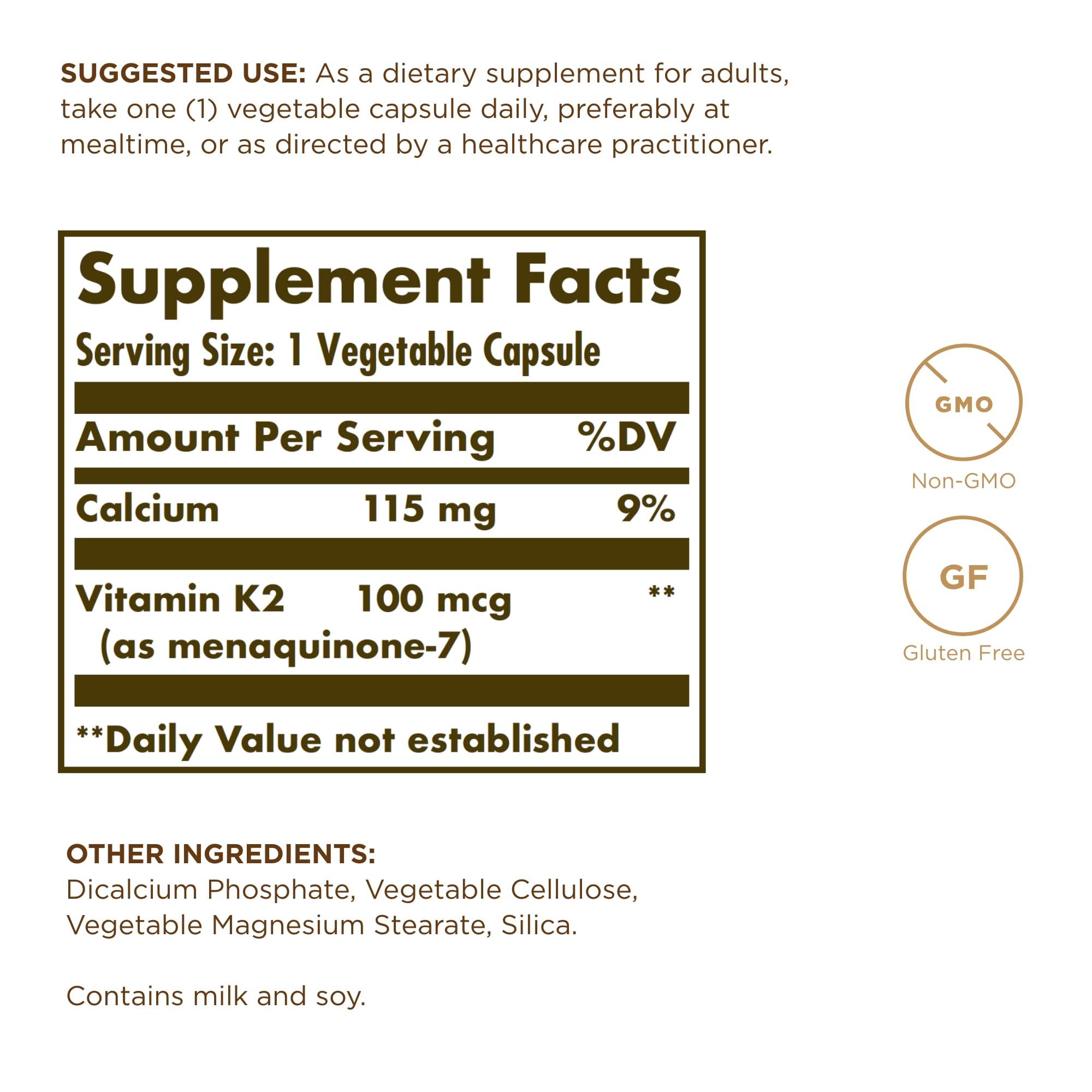 Solgar Vitamin K2 MK-7 capsules close-up for easy daily use.