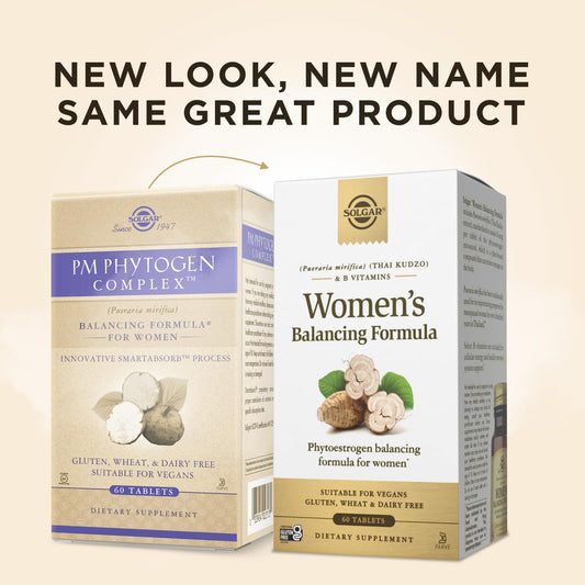 Solgar Women’s Balancing Formula bottle back with ingredients and directions.