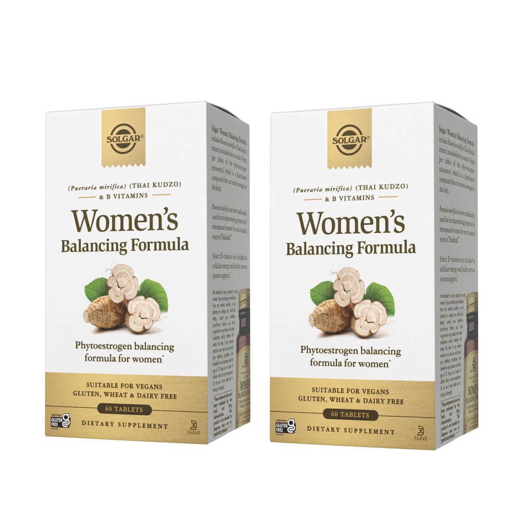 Solgar Women’s Balancing Formula bottle front shows vegan and kosher labels.