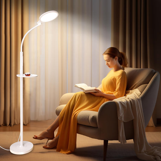 SOLLA light therapy floor lamp front view with UV-free full spectrum light for mood and energy