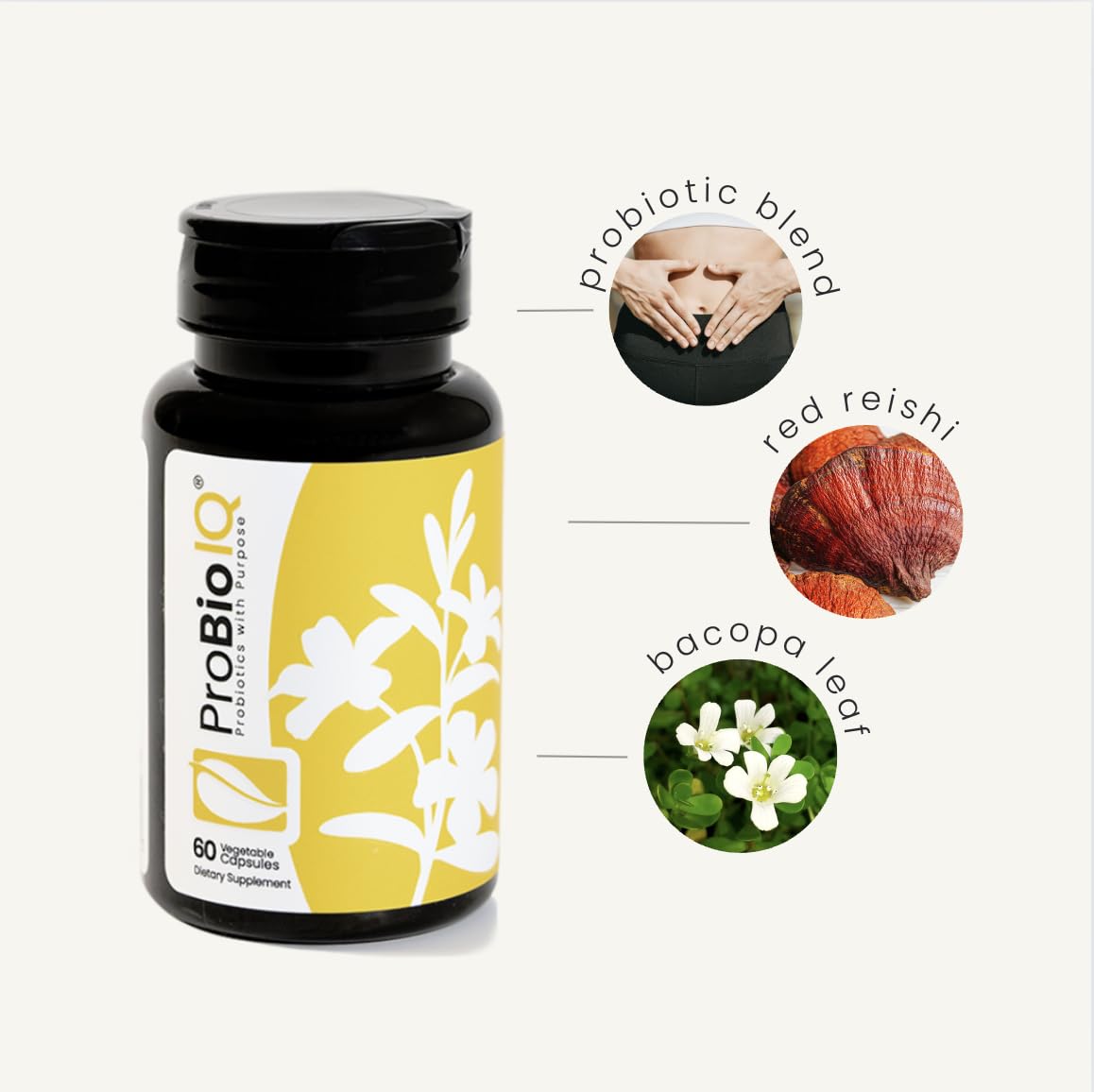 Solle Naturals ProBio IQ bottle on a shelf showing a reliable month-long supply