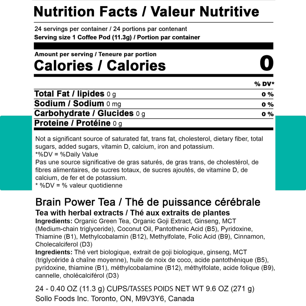 Sollo Brain Power packaging, 24-count, emphasizing convenient daily use.