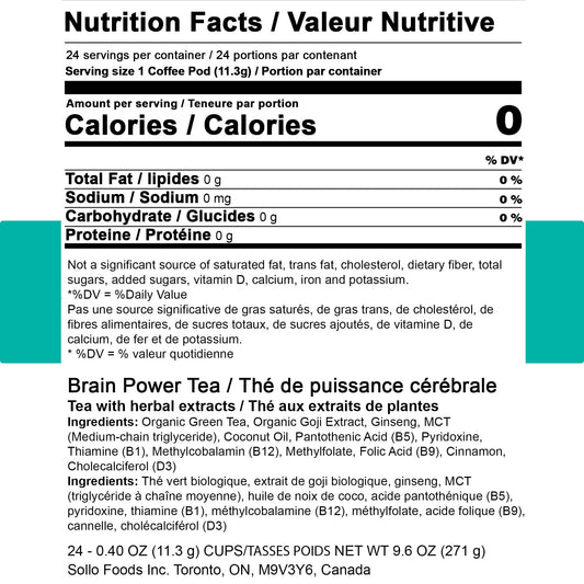 Sollo Brain Power packaging, 24-count, emphasizing convenient daily use.