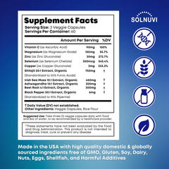 SOLNUVI capsules being poured to show easy daily supplement routine.
