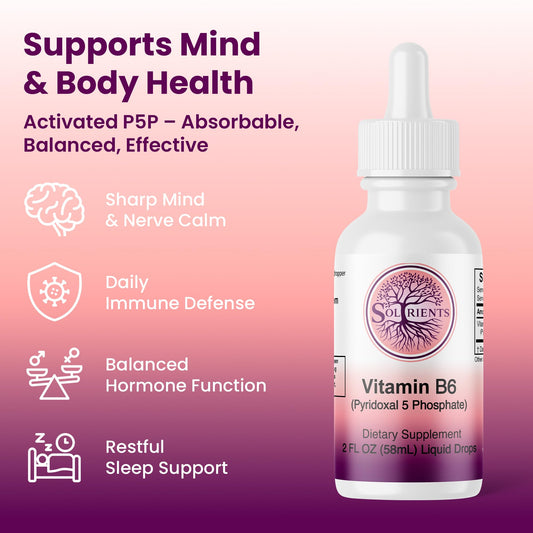 Soltrients B6 P5P bottle side label highlighting 60 servings and clean formula