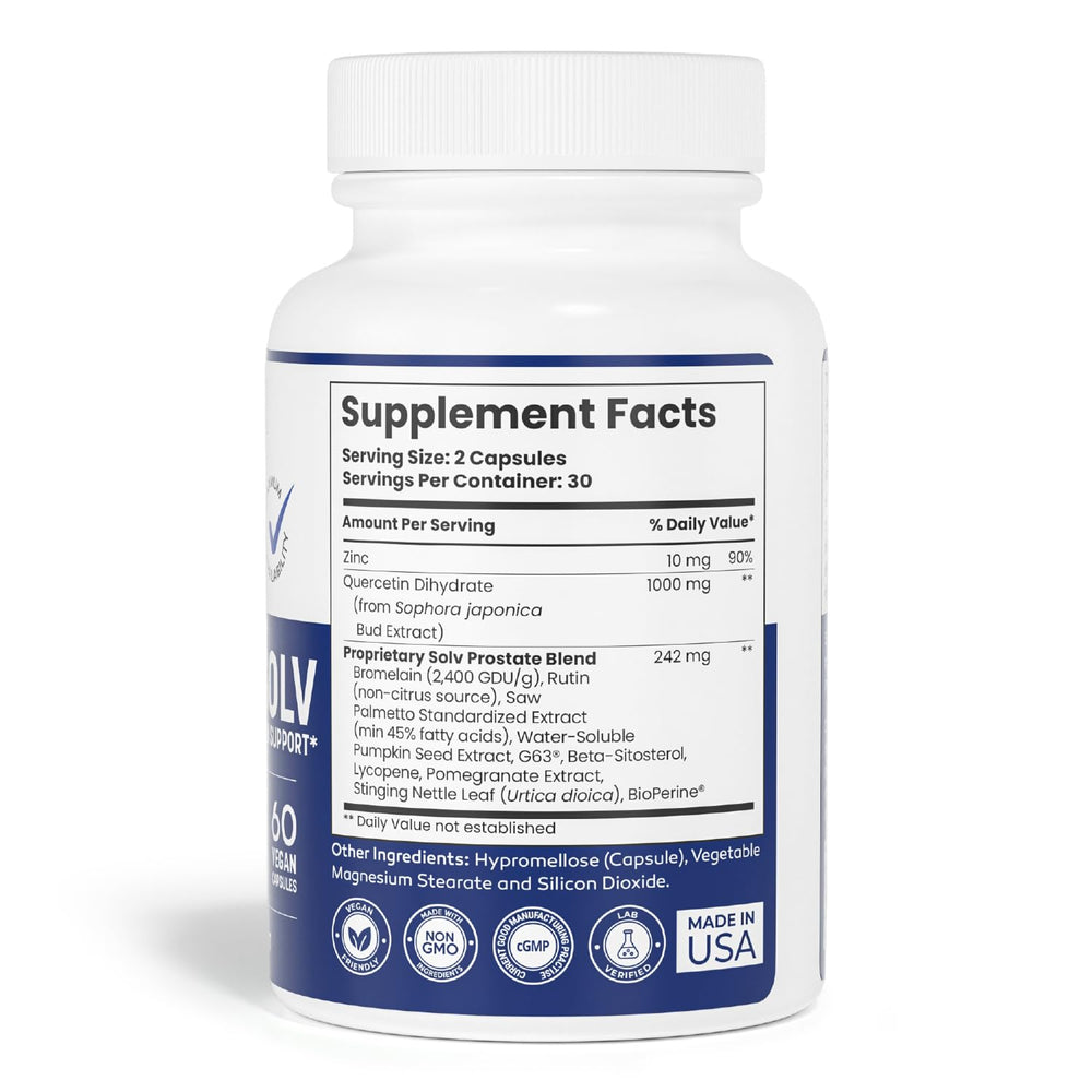 SOLV NATURALS PROSTASOLV capsules close-up for daily urinary support.