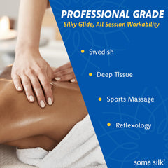 Soma Silk with calendula and jojoba oils nourishes skin during treatments.