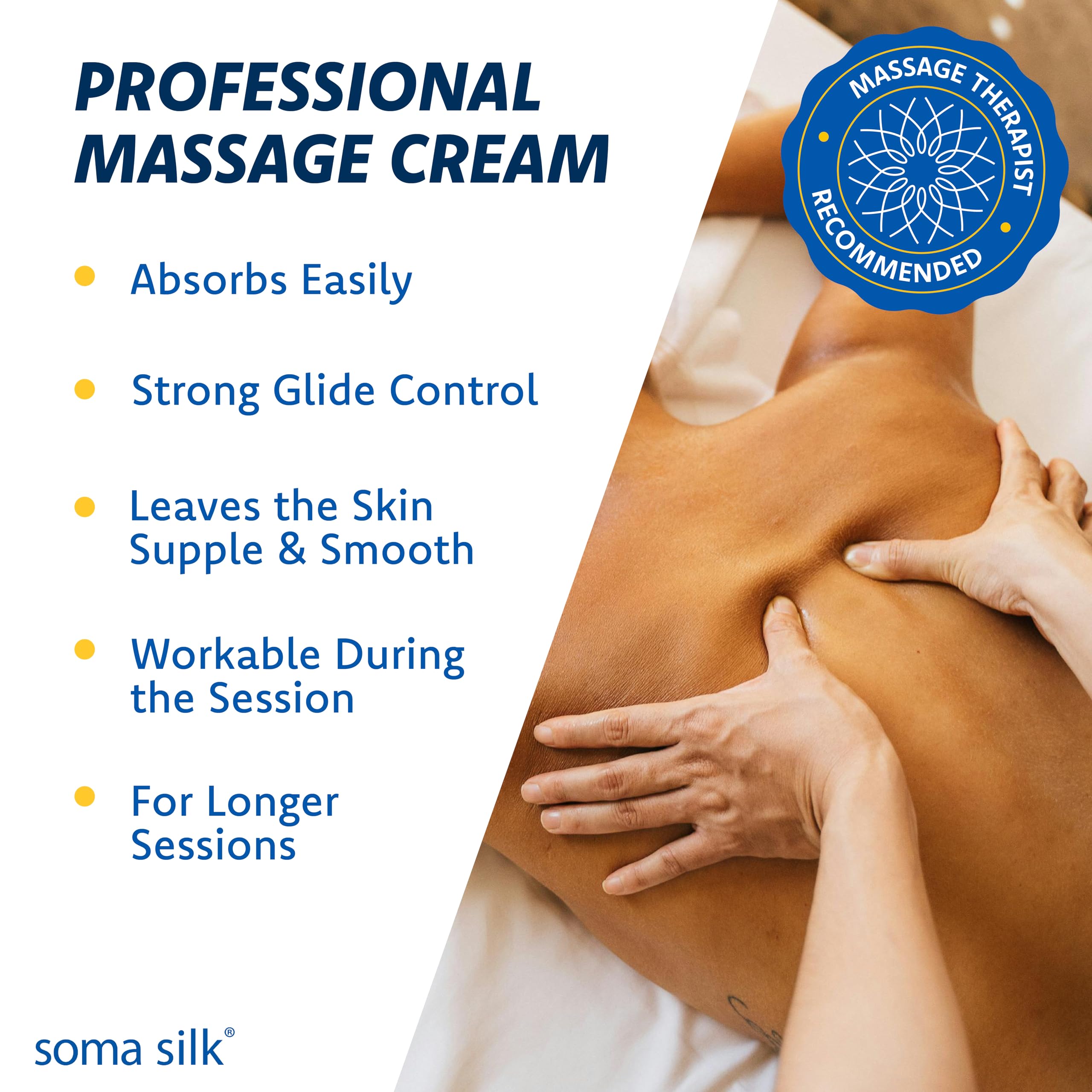 Soma Silk facial massage cream enhances facial treatment comfort.