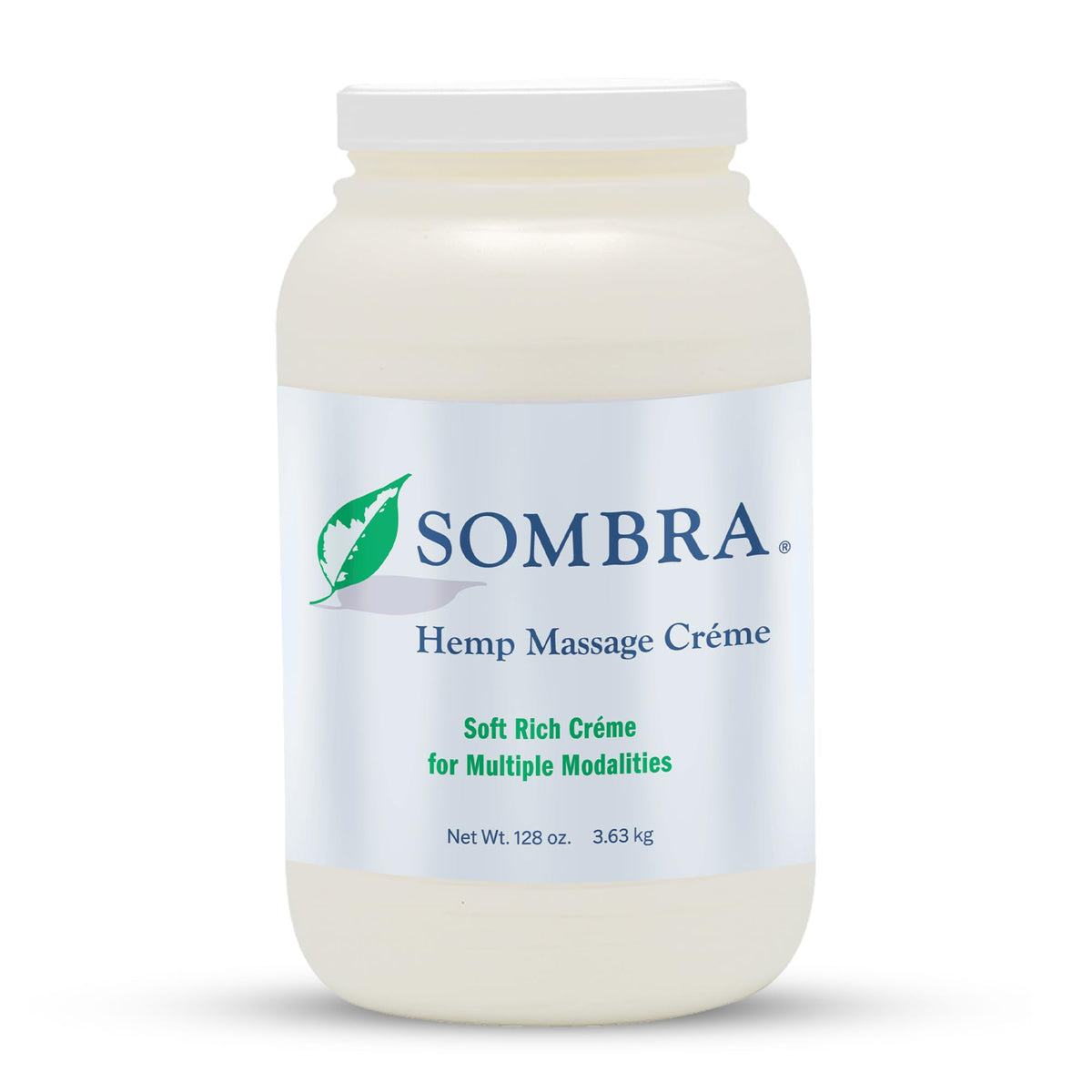 Sombra Hemp Massage Crème bottle close-up for soothing sore muscles.