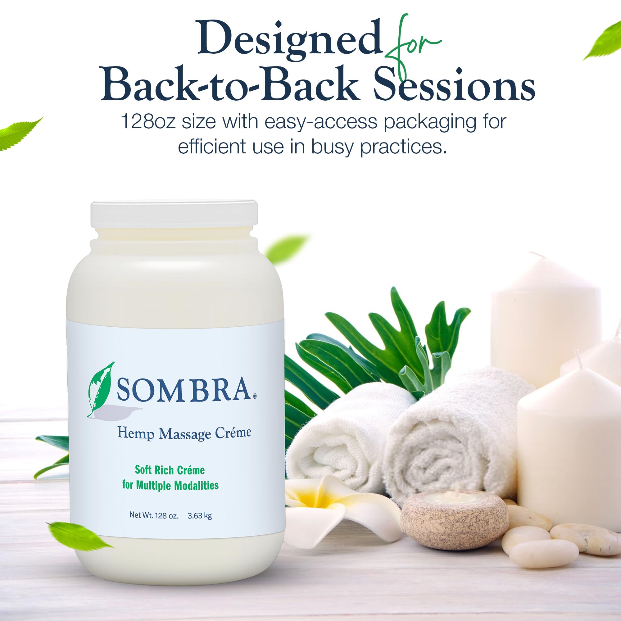 Sombra Hemp Massage Crème jar side view ready for home use.