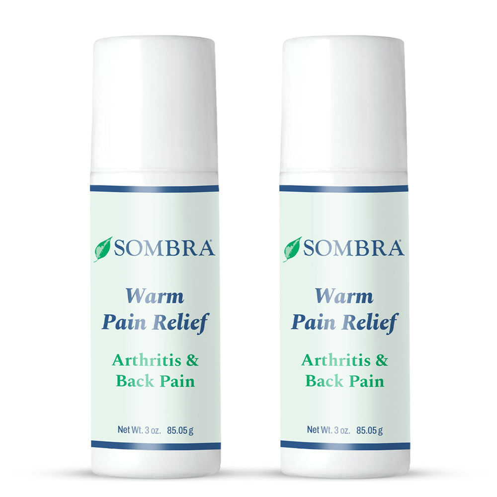 Sombra Warm Pain Relief Gel jar close-up with orange scent